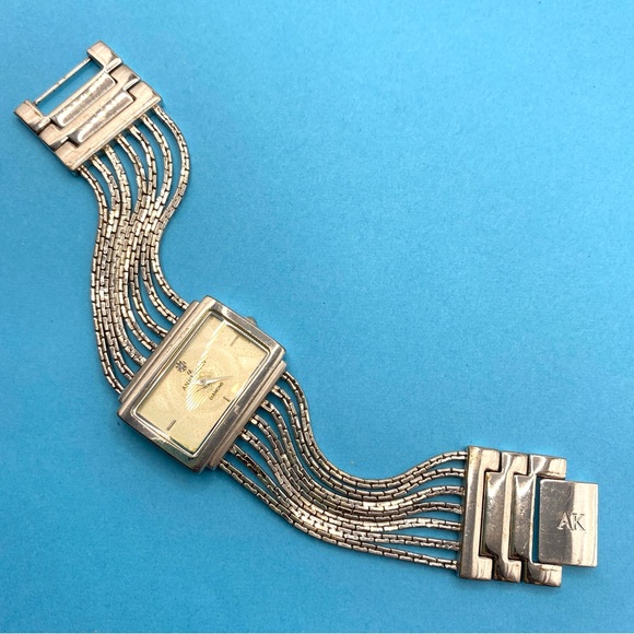 ANNE KLEIN Watch Silvertone Square Chain Band Women's Watch - Picture 1 of 6